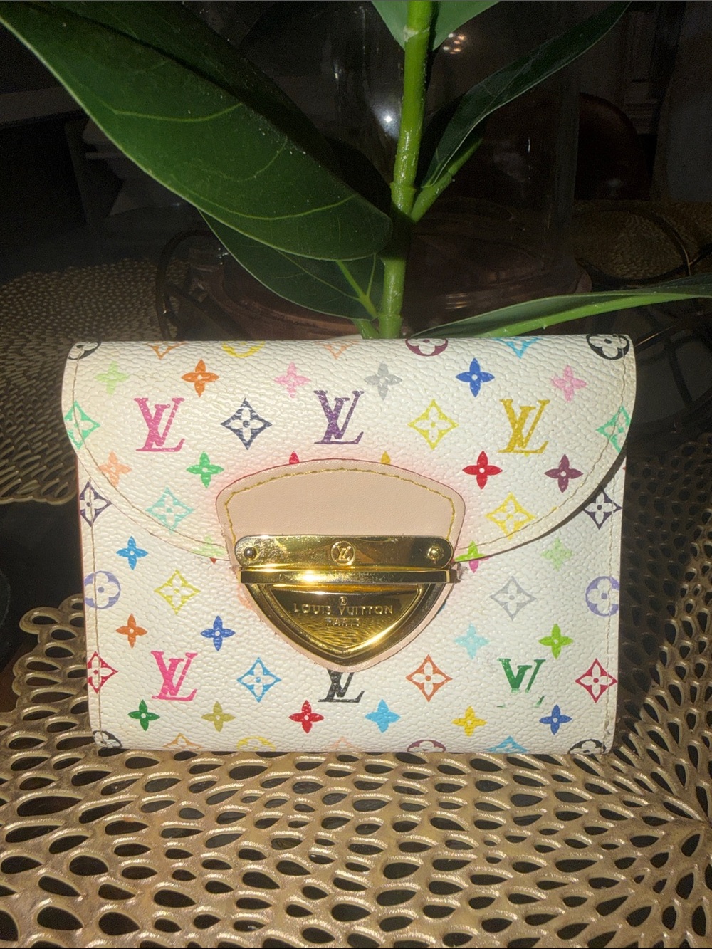 Fashion Poshers White Mini Bag with Multicolor Monogram & Gold Hardware